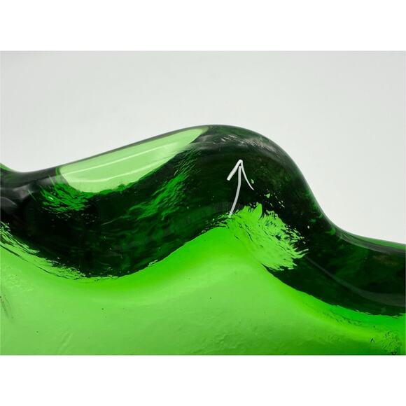 Vintage 1960's BLENKO Amoeba Freeform Art Glass Green Ashtray Trinket Dish - Picture 8 of 10